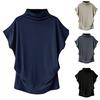 Women Plus Size Solid Color High Neck Short Sleeve T-Shirt Loose Bottoming Top