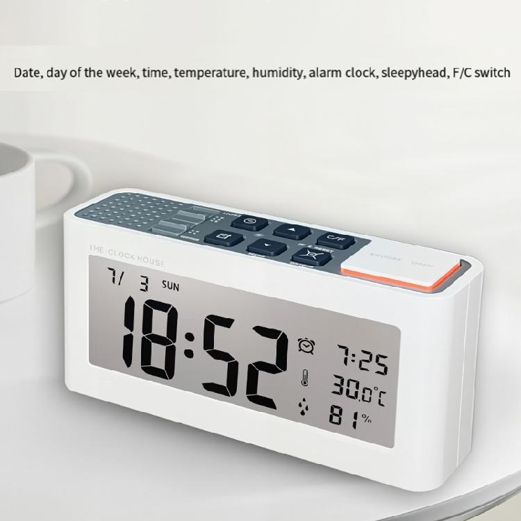 Digitaler Wecker für Schlafzimmer Schreibtisch mit klarer Zeit Datums Tagesanzeige, Raumklima-Bildschirm, Batteriebetriebene Uhr mit Lampenzugang und Alarm-Pause