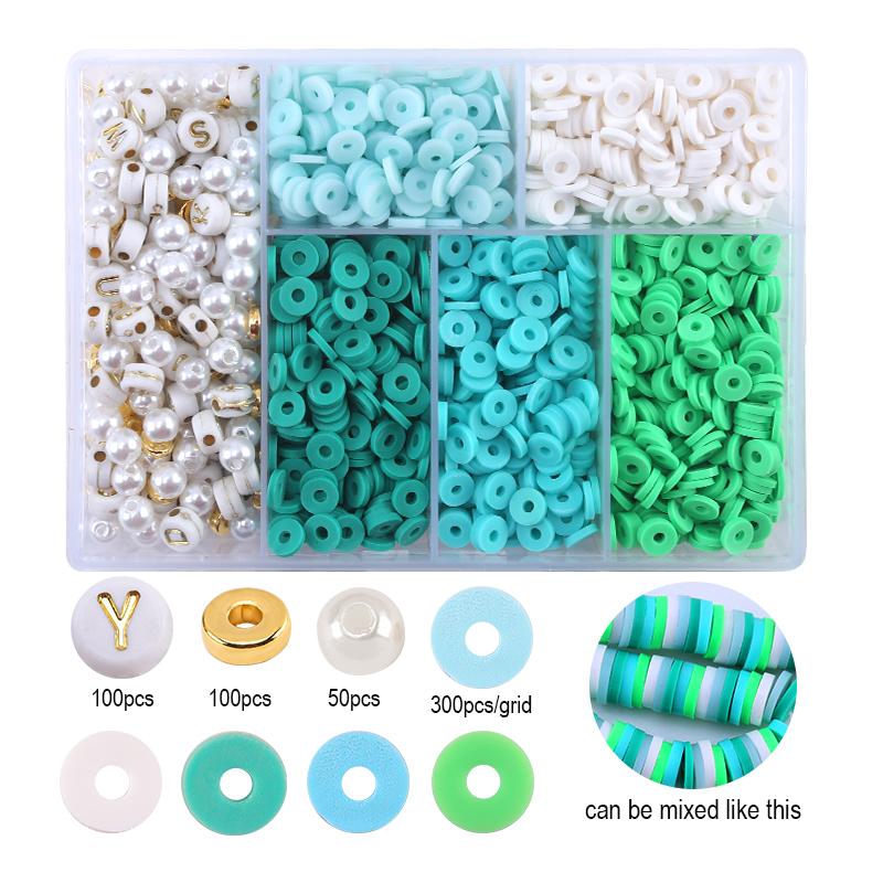 6mm Polymer Clay Beads Kit Flat Round Spacer Beads Kit with Alphabet Beads Pearls for Bracelets Necklace Making Jewelry DIY