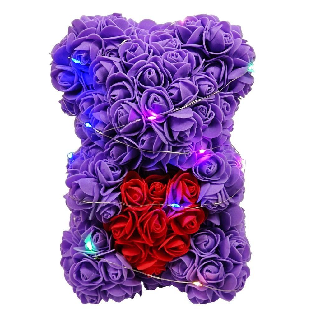 28cm Artificial Teddy Rose with LED Strip Girlfriend Women Anniversary Bear  Wedding Party Supplies