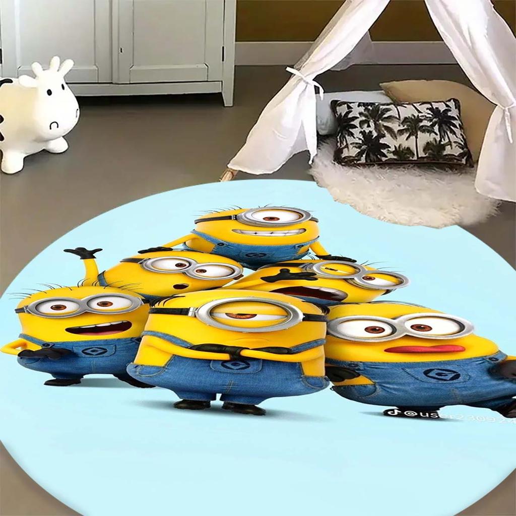 Minions Themed Round Rug Classic Movie Character Printed Circular Mat For Children Bedroom Nursery Playroom Home Decoration
