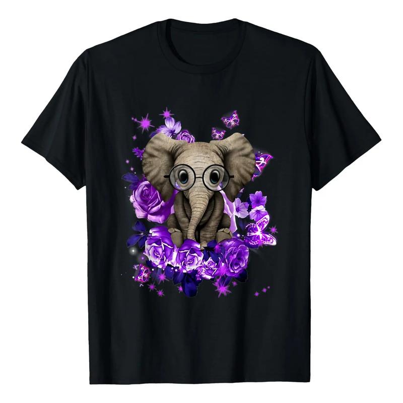 Divertida Camiseta De Elefante Morado Con Forma De Flor Y Ma S