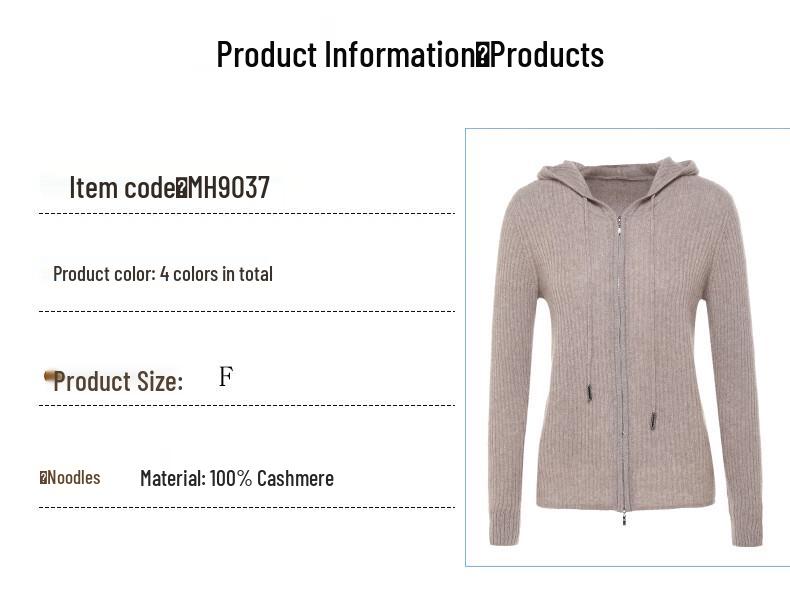 G·TENNA Women's Hooded Zip Cashmere Cardigan