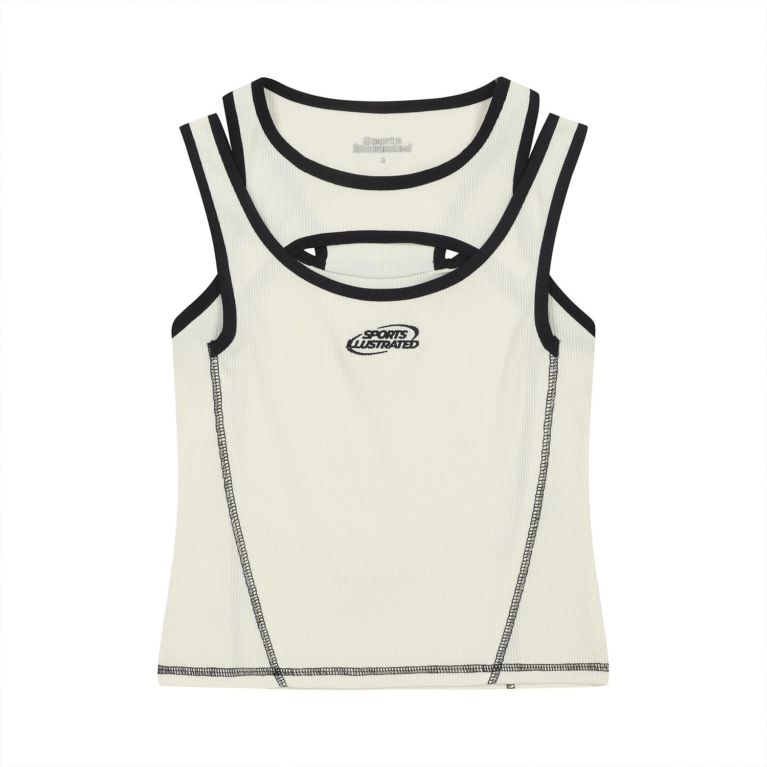 Sports Illustrated Sleeveless Ribbed Crop Round T-Shirt (Ivory) M