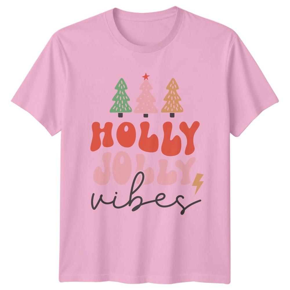 Holly Jolly Vibes Christmas Holidays Unisex Unisexs Graphic Tee Retro Trees