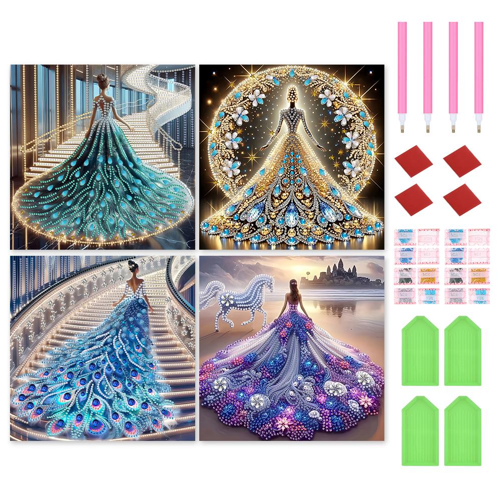 4pcs 5D DIY Partial Special Shaped Drill Diamond Painting Kit Girl Decor 30x30cm
