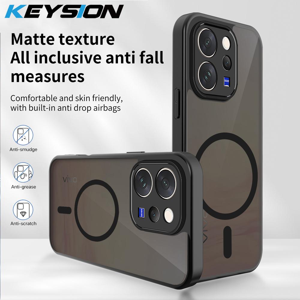 KEYSION Magnetic Phone Case for for VIVO V70 5G Soft Silicone+PC Matte Translucent Black Shockproof Back Cover for VIVO V70