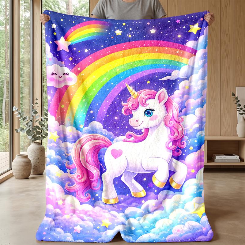 Magical Unicorn with Rainbow Theme Blanket Lightweight Warm Flannel Blanket Decorative Throw Blanket for Home Decoration