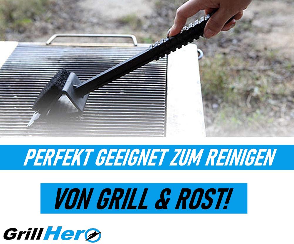 GRILLHERO 3in1 Grillreinigungsbürste Profi Grillbürste Grill Grillrost rostfrei
