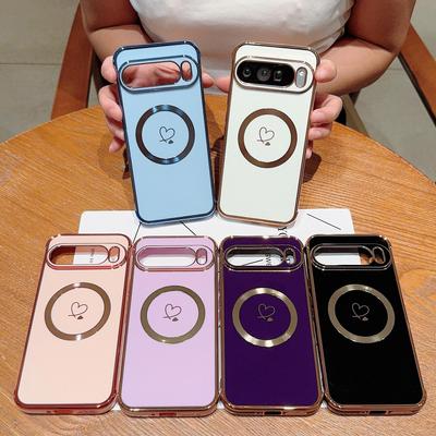 Luxury Electroplated Magsafe Love Heart Case For Google Pixel 7A 8A 8Pro Magnetic Wireless Charge Shockproof Cover For Google Pixel9 Pixel8