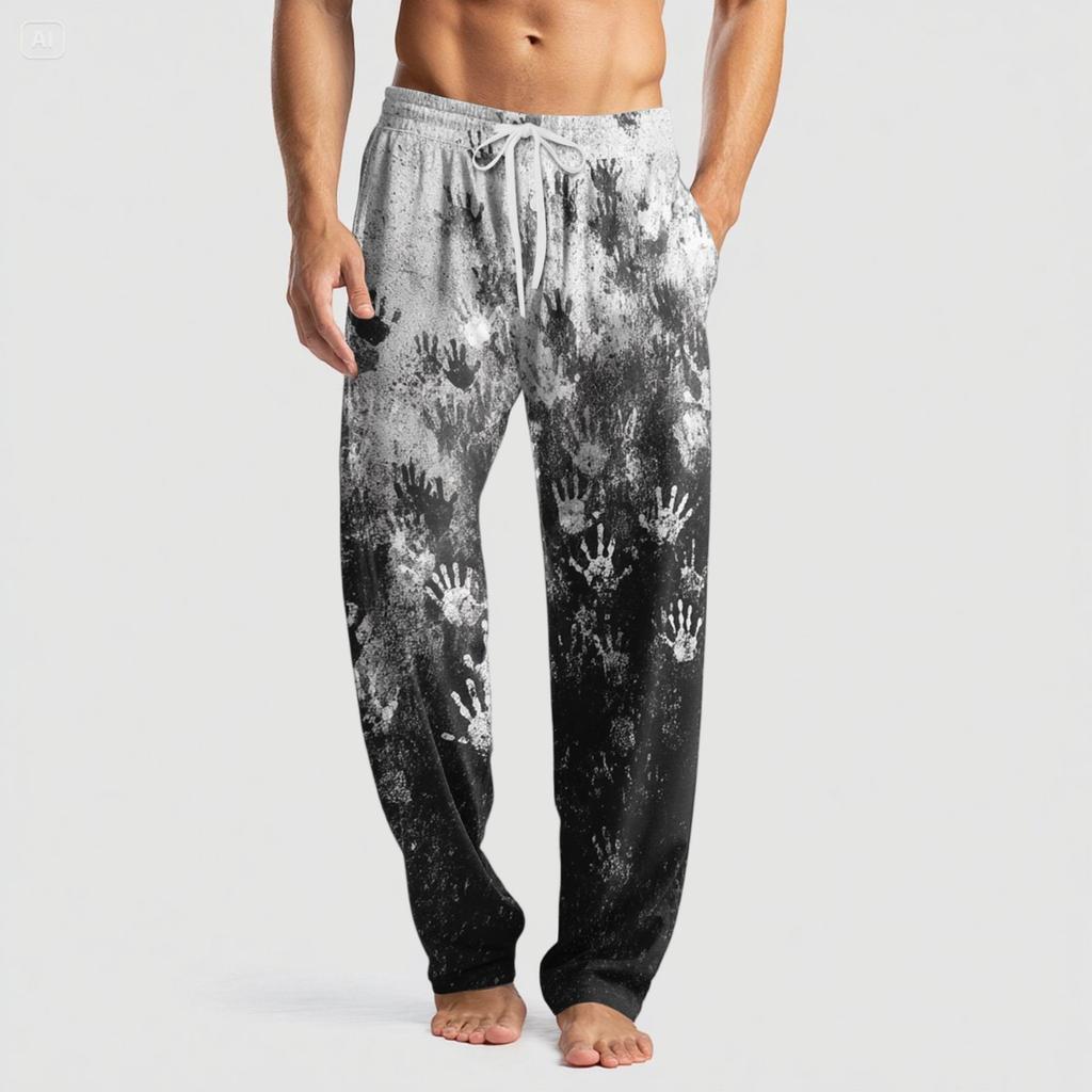 Ανδρικό Πλεκτό Παντελόνι Casual με Τσέπη και Χαλοουίν Πρίιτ Παντελόνι Πιτζάμας