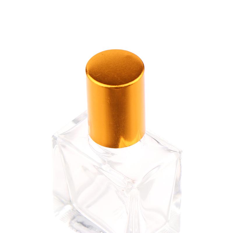 8/10/15Ml Empty Clear Square Glass Essential Oil Bottle Steel Roller Gold Lid Massage Perfume Roll On Sample Vials
