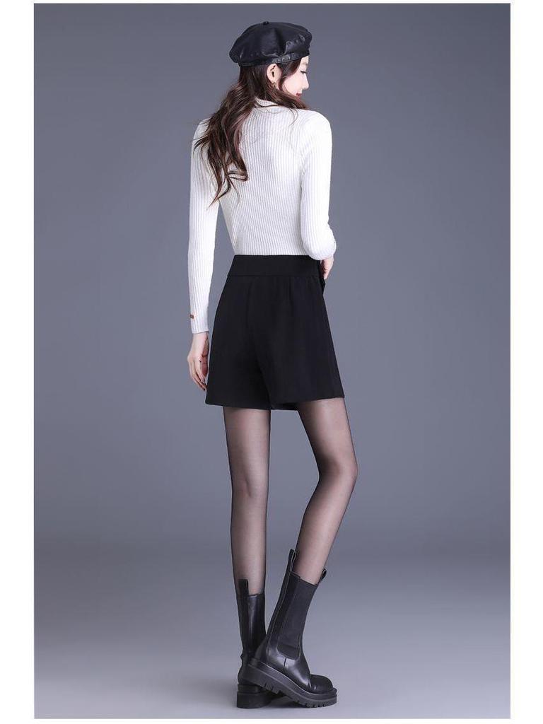 2025 Autumn/Winter High-Waisted Slim A-Line Bow Shorts, Women's Bootcut, Elegant Style Outerwear