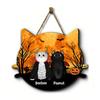 Yousheng Halloween Hanging Door Sign, Cute Cat Hanging Sign, Wooden Front Door Hanger with Hemp Rope for Porch Wall Indoor Home