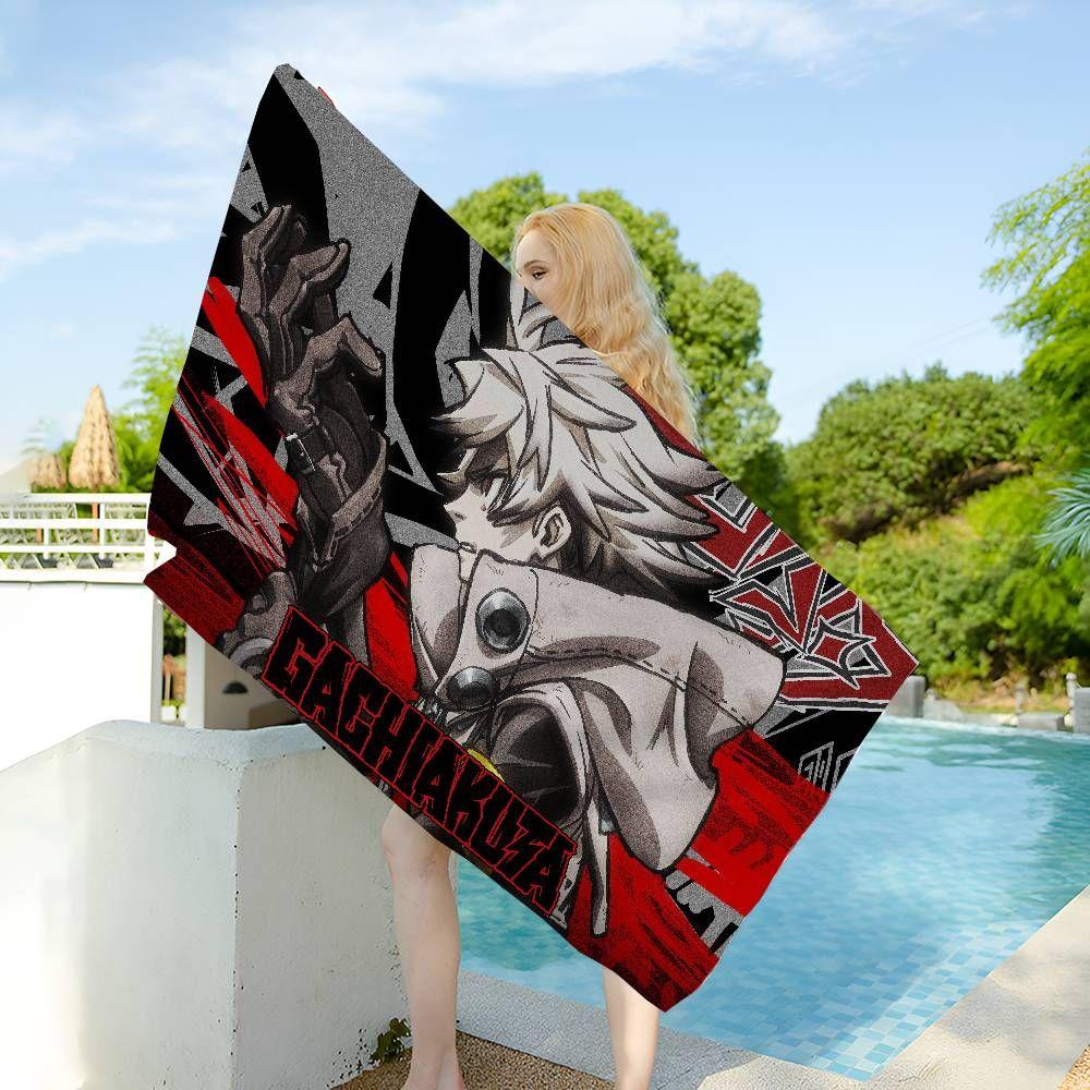 Weißhaariger Anime Junge Monster Skelett Dunkler Grunge Strandtuch Mikrofaser Schnelltrocknendes Badetuch Für Boot Pool Reise Dunkles Anime