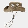 Pink Washed Denim Bucket Hats Women Girl Summer Shade Wide Brim Boonie Hat White Stars Patch Foldable Western Cowboy Camping Cap