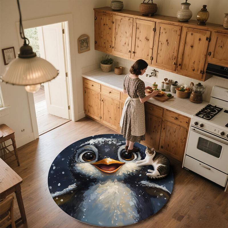 Snowing Penguin,Round Area Rug,Carpet Rug for Living Room Bedroom Sofa Playroom Decor,Non-slip Floor Mat