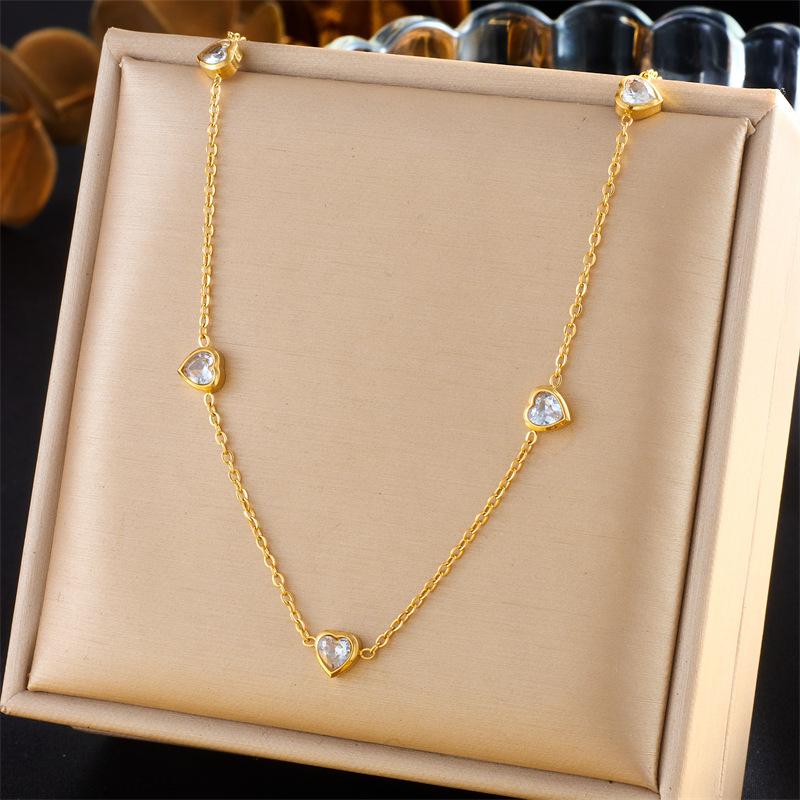 Gold Heart Crystal Jewelry Set Necklace Earrings for Women