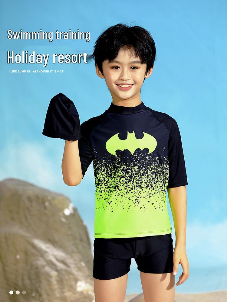 Boys' Dinosaur Two-Piece Swimsuit with Swim Cap for Infants and Toddlers