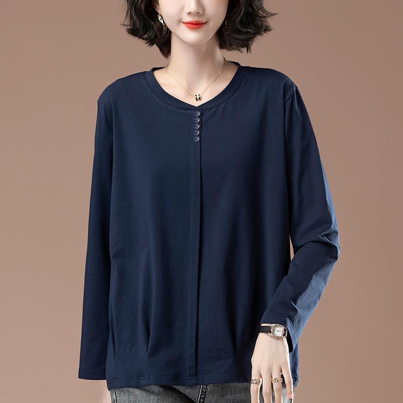 Long-sleeved Women's Spring and Autumn Plus Size Women's Loose Cotton Casual Versatile Bottoming Shirt