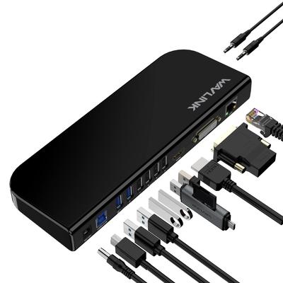 WAVLINK 13-in-1 USB-C 4K@30Hz HDMI Universal Docking Station, USB 3.0 Hub Dual Display Laptop and Smartphone Compatible (Dual Video: HDMI and DVI/VGA/