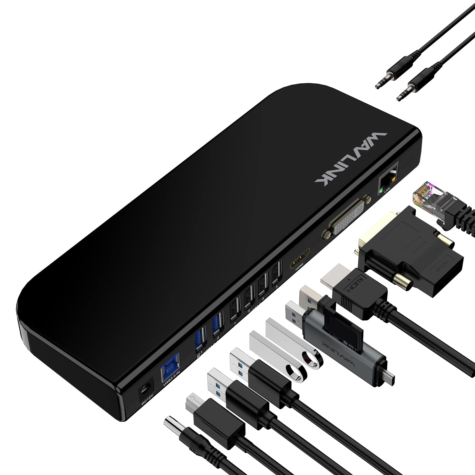 WAVLINK 13-in-1 USB-C 4K@30Hz HDMI Universal Docking Station, USB 3.0 Hub Dual Display Laptop and Smartphone Compatible (Dual Video: HDMI and DVI/VGA/