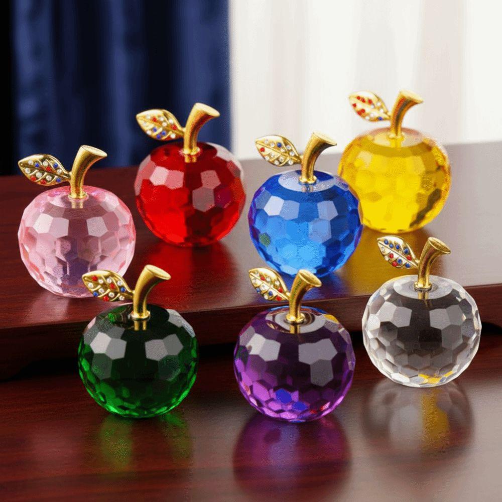 Crystal Glass Fruit Figurines Realistic Design 3D Desktop Ornament Art Chic Fruit Collectible Figurines Kitchen Tabletop