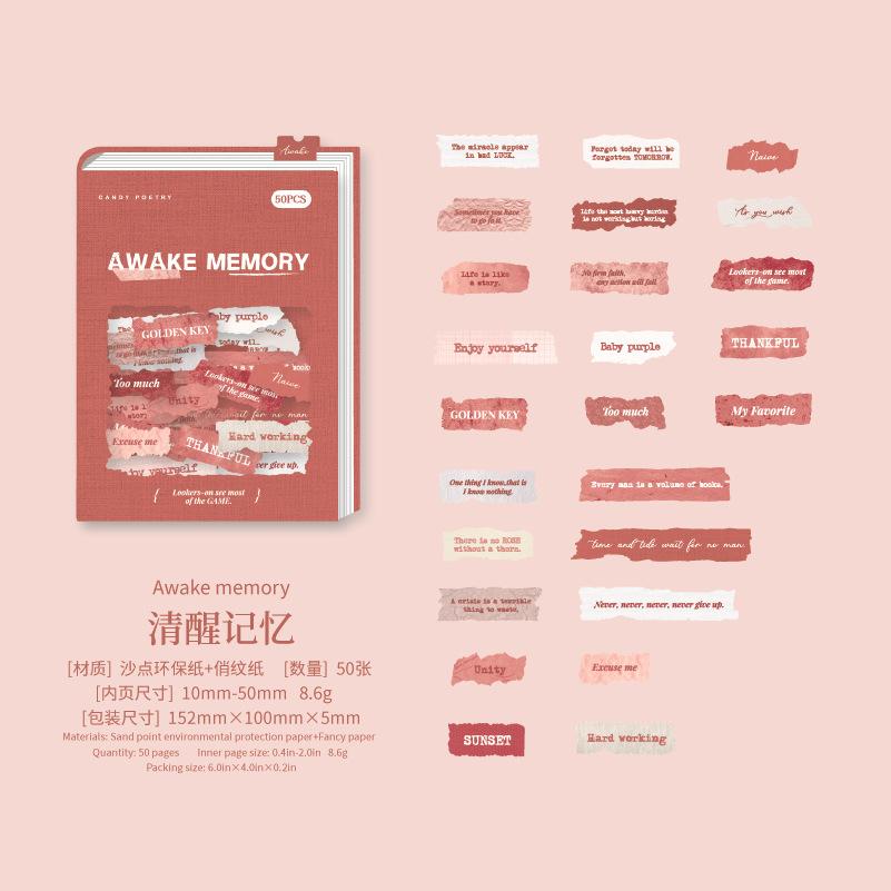 50-Sheet English Note Collage Stickers, Vintage Typography & Mini Paper Scrap Designs, Self-Adhesive for Journal DIY