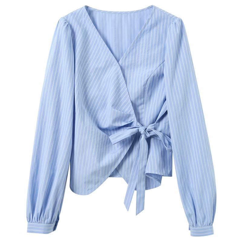Women s V-neck Striped Tie-Waist Blouse L