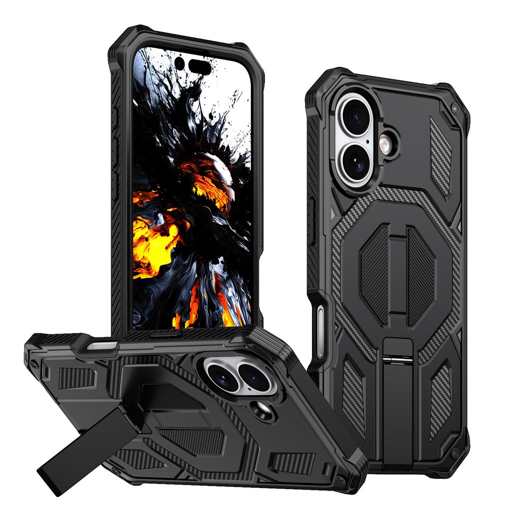For iPhone 17 Magnetic Case Rotating Kickstand PC + TPU Shockproof Drop-proof Phone Cover