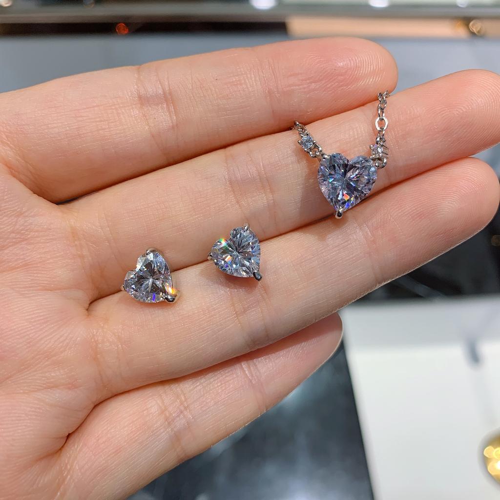 Jewelry High Carbon Diamond Simulation Diamond Heart Pendant Heart Earrings Jewelry Women'S Suit