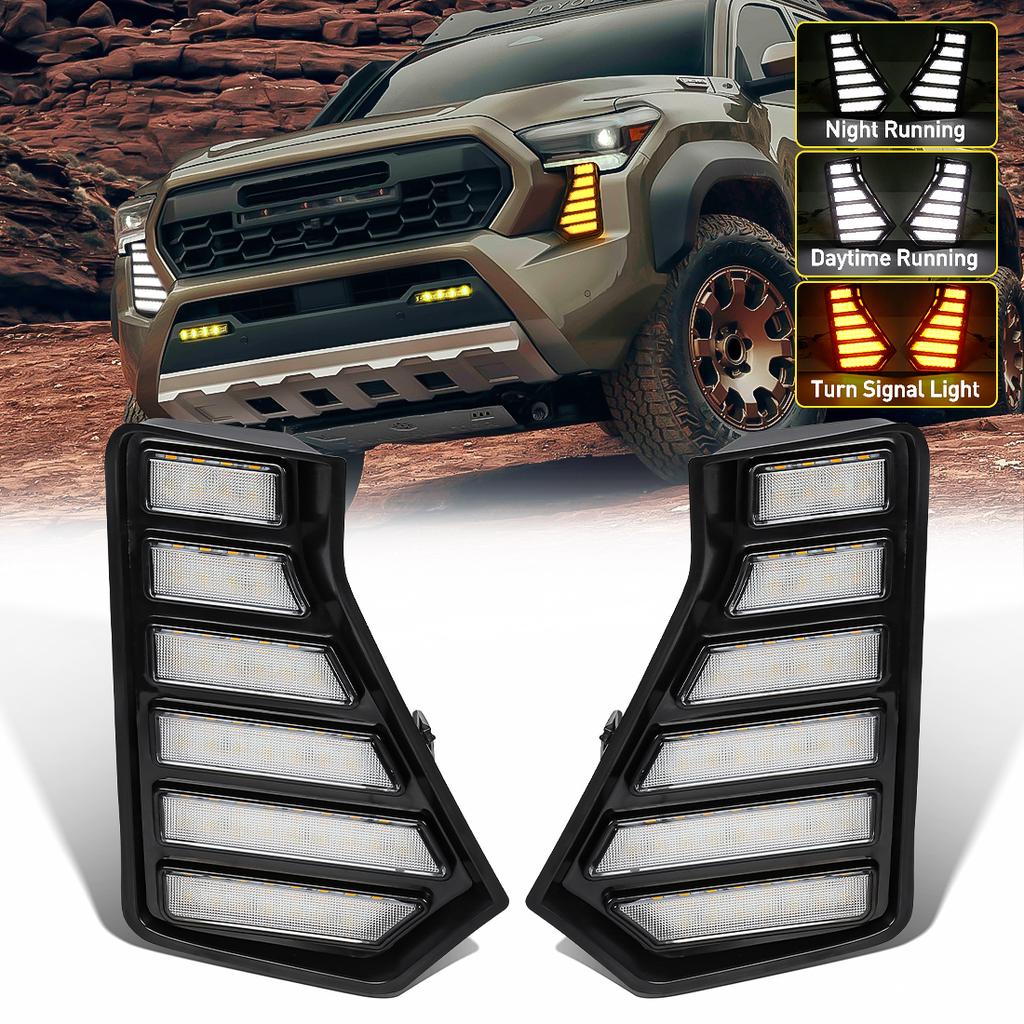 For Toyota Tacoma  LED DRL Daytime Running Lights Fog Lamps Front Bumper Driving Headlights White Yellow Car Acssories 12V