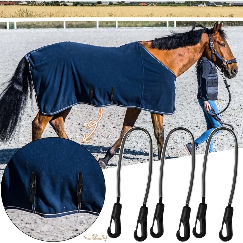 Horse Blanket Elastic Leg & Tail Strap - Adjustable with Double-Ended Clips, Replacement for Turnout and Stable Blankets