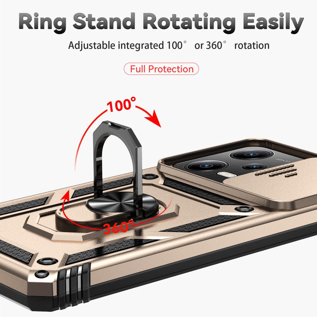 Určeno pro Xiaomi Redmi Note 12 Pro (5G)/ Pouzdro na telefon Xiaomi Poco X5 Pro Armor s kovovým kroužkem a stojánkem, ochrana objektivu fotoaparátu a nárazuvzdorné pouzdro