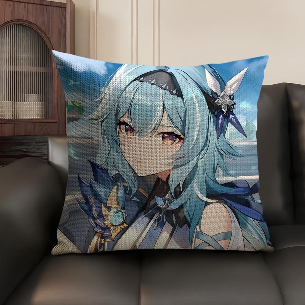Eula Cute Genshin Impact Cushion Cover Natural Linen Organic Fabric Double-Sided Printing Sofa Home Decor Gift Pillow Case