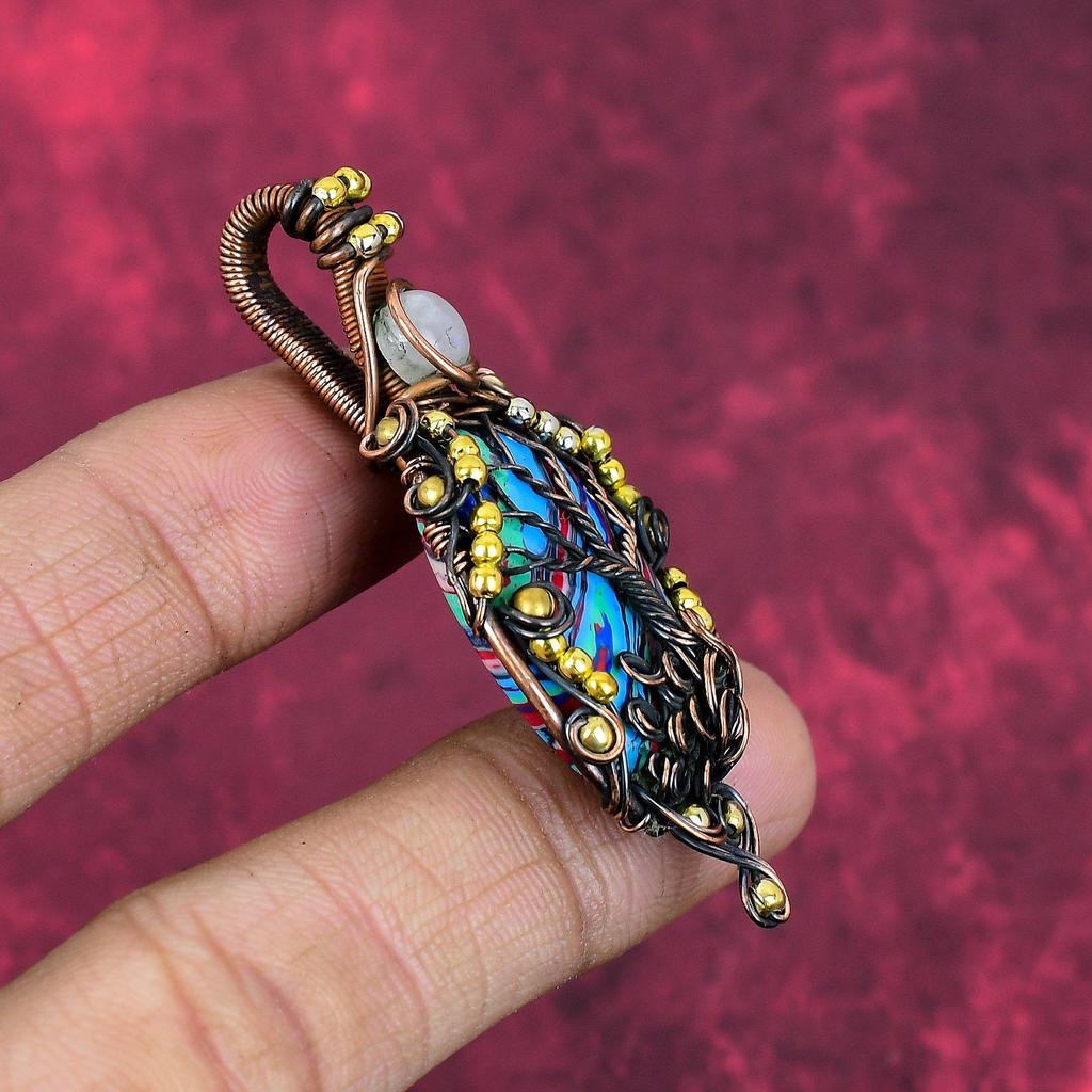 Lebensbaum Regenbogen Calcit Anhänger Kupferdraht umwickelt Edelstein Anhänger Mondstein Anhänger Handgefertigter Kupferdraht Schmuck Jahrestagsgeschenke