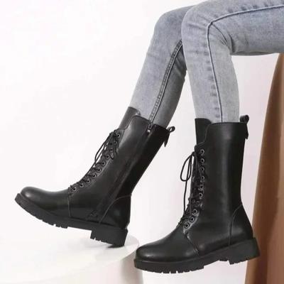 New Women's Designer Knight Boots Autumn Winter Fashion Lace Up Side Zipper Ankle Boots Woman Platform Shoes Bota De Vaqueiro