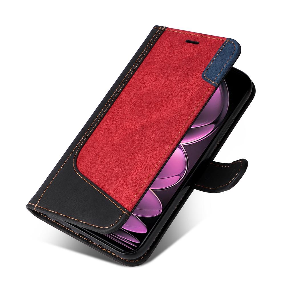KT Series-5 for Xiaomi Redmi Note 12 Pro 5G/Note 12 Pro Speed 5G/Poco X5 Pro 5G Phone Wallet Case Tri-color Splicing Stand Cover with Strap