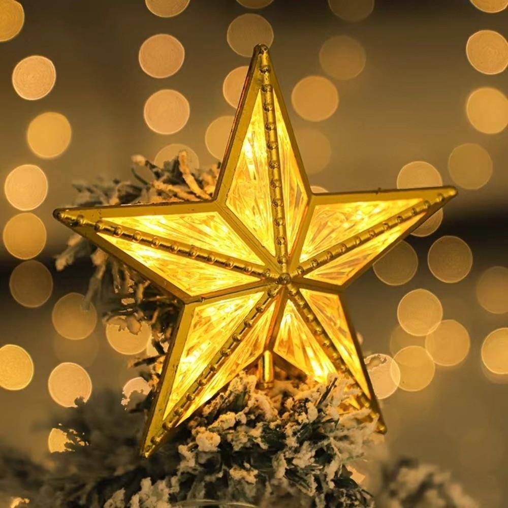 Glitter Shining Christmas Tree Topper Five-pointed Star Glowing Star Light  Home Decor