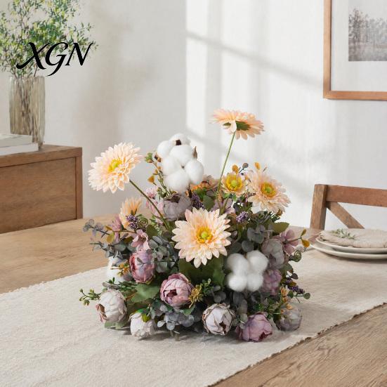 Lifelike Faux Floral Centerpieces Artificial Table Flower Arrangement, Mixed Lily Rose Silk Fake Bouquet, Elegant Vintage Style Decor for Dining