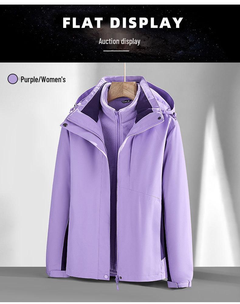 Autumn & Winter 3-in-1 Couple's Fleece-Lined Jacket Set: Detachable, Thickened Outdoor Mountaineering Coat for Men & Women