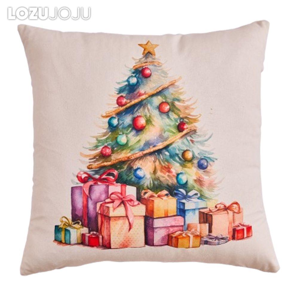 1PC LOZUJOJU Christmas Pillowcase Hand drawn Christmas tree cluster printed Cushion Cover for Sofa Living Room Bedroom Home Decor Party Decor
