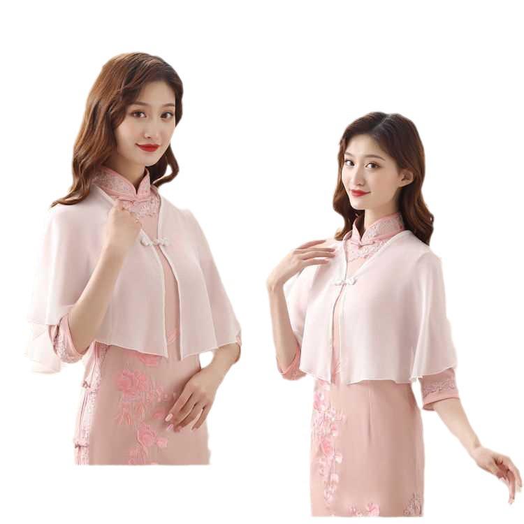 Women's Summer Chiffon Cheongsam Cardigan with Matching Skirt and Shawl – Loose, Plus Size Sunscreen Cape