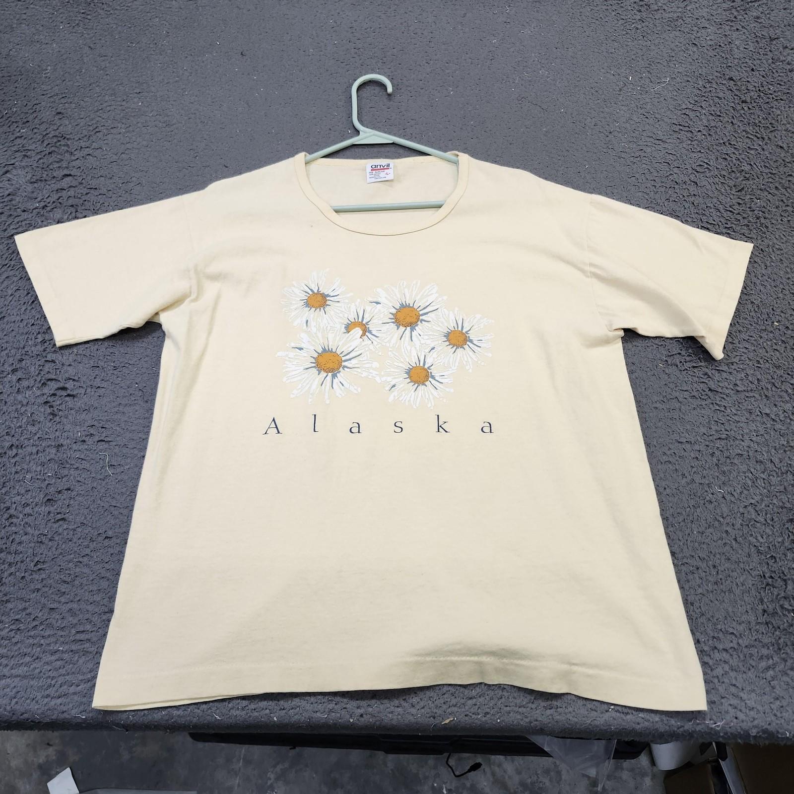 Anvil Shirt Mens Large Yellow Alaska Daisy Flowers Graphic Tee Made USA Souvenir Unisex T-Shirt S