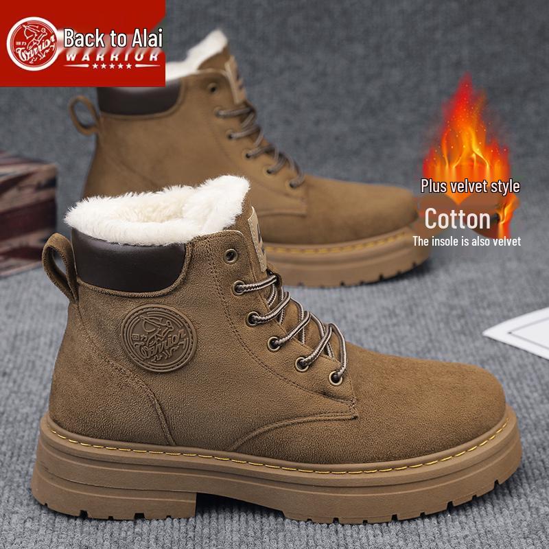 Men s 2025 Warrior Martin High-Top Fleece-Lined Winter Work Boots – Thickened, Mid-Top Yellow Cotton Shoes 39