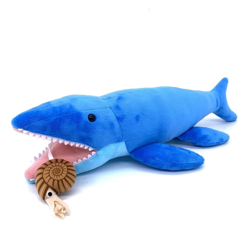 

AQUA Dinosaur Plush Toy Mosasaurus Hobetsuensis with Hokkaido Mukawa Regional Trading Company MDino Authorized Distributor Ammonite, синий
