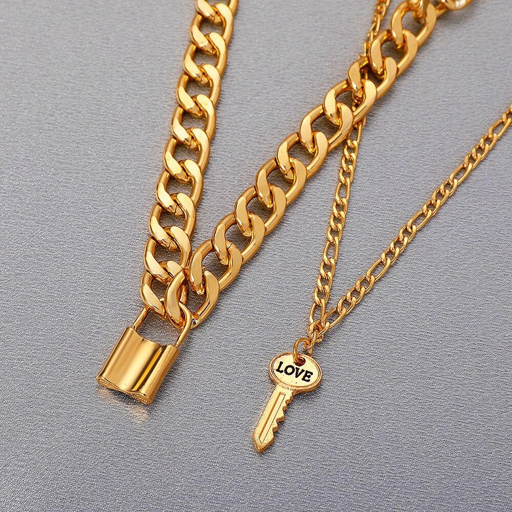 Multi Layer Lover Lock Pendant Choker Necklaces Steampunk Padlock The Chain Necklaces Collier Best Couple Jewelry Present GiftFashion Pendant