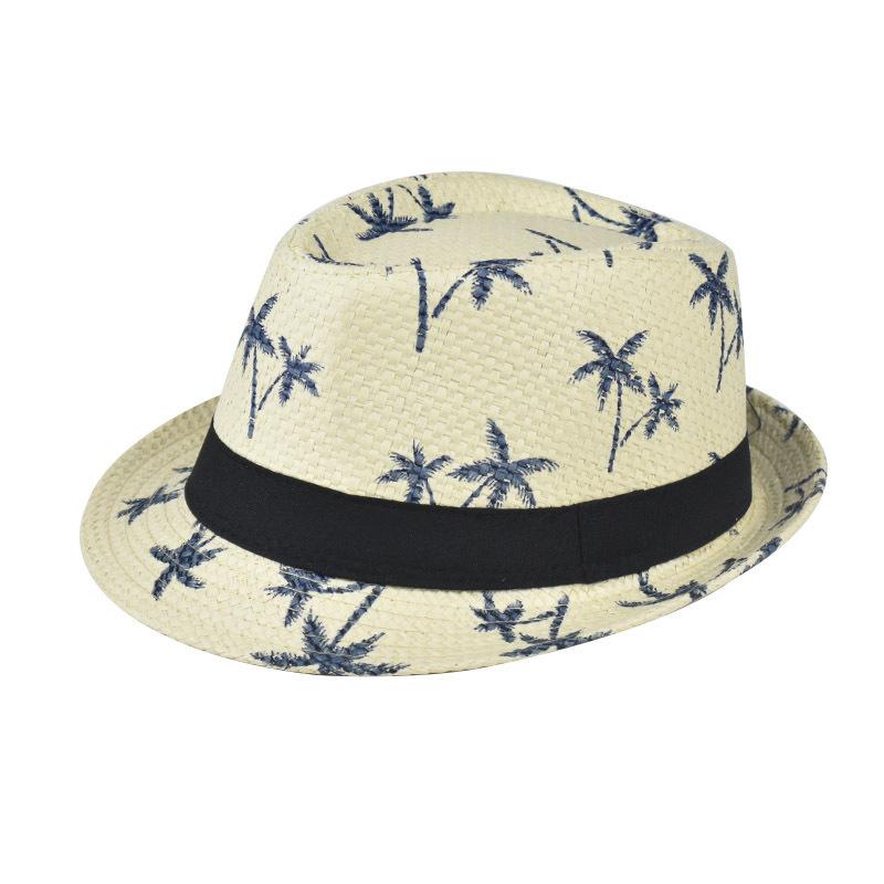 

JYL TS DIY Coconut Print Straw Hat Short Brim Sun Protection Paper Straw beige_S(54-56cm） шемрок зелений колір