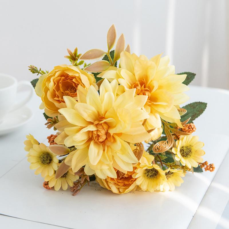 1 Stück Heißer Verkauf Kunstblume Seide Dahlie Rose Gänseblümchen Weihnachten Heimdekoration Bonsai Zimmer Hochzeit Brautstrauß Party DIY Box