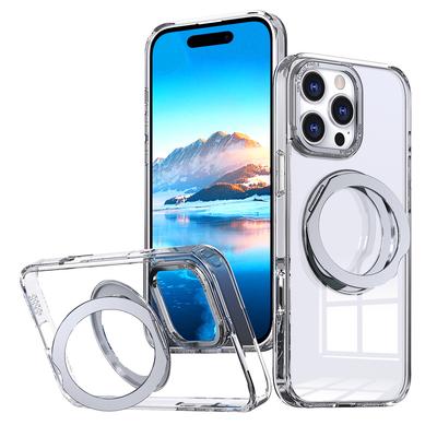 For IPhone 16 Pro Phone Case Transparent Rotating Pivot Magsafe Magnetic Bracket for Apple 15 Protective Case